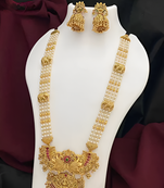 Traditional pearl & gold temple necklace set – lakshmi design bridal jewelry