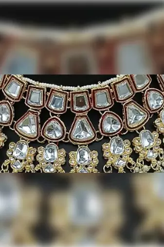Kundan bridal jewelry set - crystal choker with earrings & maang tikka - traditional gold-plated wedding set