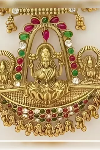 Traditional temple lakshmi design gold-plated Necklace :: with jhumka earrings | antique finish south indian jewelry set