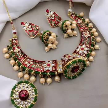 Indian gold plated meenakari kundan traditional choker bridal Necklace :: jewelry 1