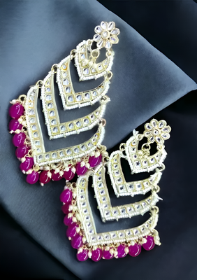 Elegant layered kundan pearl earrings - handcrafted multi-tier chandbaali jhumkas - bridal wedding statement jewelry 1