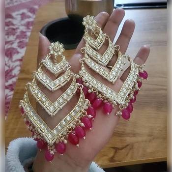 Elegant layered kundan pearl earrings - handcrafted multi-tier chandbaali jhumkas - bridal wedding statement jewelry 2