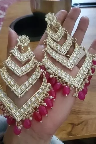 Elegant layered kundan pearl earrings - handcrafted multi-tier chandbaali jhumkas - bridal wedding statement jewelry