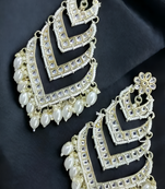 Elegant layered kundan pearl earrings - handcrafted multi-tier chandbaali jhumkas - bridal wedding statement jewelry