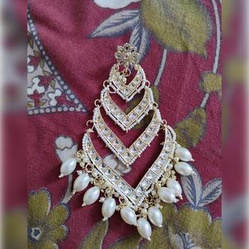 Elegant layered kundan pearl earrings - handcrafted multi-tier chandbaali jhumkas - bridal wedding statement jewelry 2