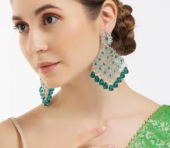 Luxurious emerald chandelier earrings - traditional indian statement jewelry for wedding & festival elegance 1