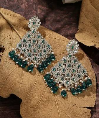 Luxurious emerald chandelier earrings - traditional indian statement jewelry for wedding & festival elegance 2