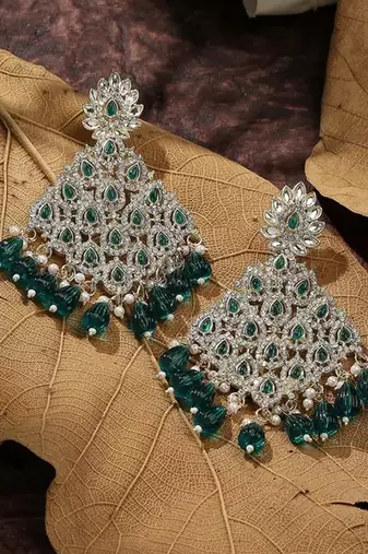 Luxurious emerald chandelier earrings - traditional indian statement jewelry for wedding & festival elegance
