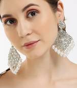 Luxurious white chandelier earrings - traditional indian statement jewelry for wedding & festival elegance