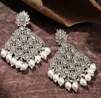 Luxurious white chandelier earrings - traditional indian statement jewelry for wedding & festival elegance 2