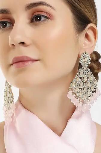 Luxurious pink chandelier earrings - traditional indian statement jewelry for wedding & festival elegance
