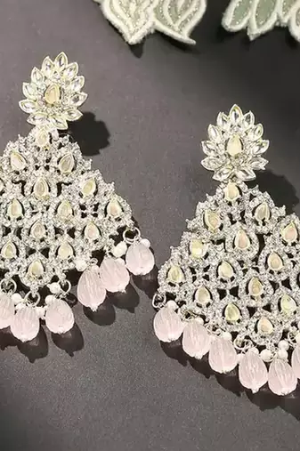 Luxurious pink chandelier earrings - traditional indian statement jewelry for wedding & festival elegance