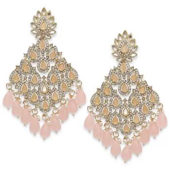 Luxurious pink chandelier earrings - traditional indian statement jewelry for wedding & festival elegance 3