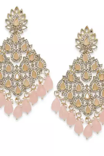 Luxurious pink chandelier earrings - traditional indian statement jewelry for wedding & festival elegance