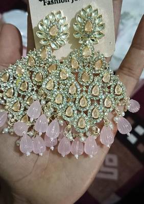 Luxurious pink chandelier earrings - traditional indian statement jewelry for wedding & festival elegance 4