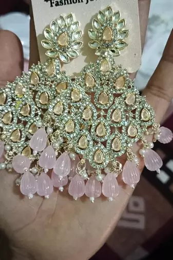 Luxurious pink chandelier earrings - traditional indian statement jewelry for wedding & festival elegance
