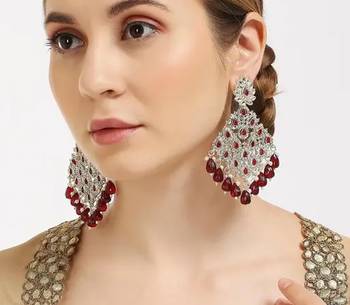 Luxurious maroon chandelier earrings - traditional indian statement jewelry for wedding & festival elegance 1