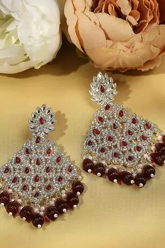 Luxurious maroon chandelier earrings - traditional indian statement jewelry for wedding & festival elegance