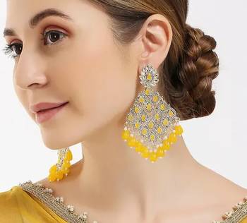 Luxurious yellow chandelier earrings - traditional indian statement jewelry for wedding & festival elegance 1