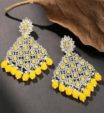 Luxurious yellow chandelier earrings - traditional indian statement jewelry for wedding & festival elegance 2