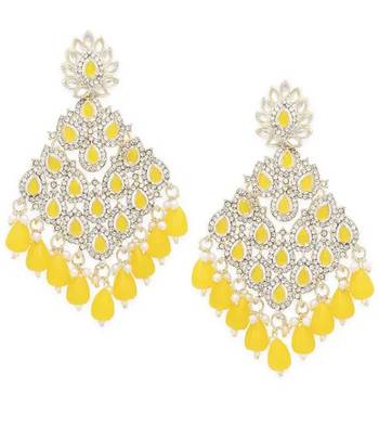 Luxurious yellow chandelier earrings - traditional indian statement jewelry for wedding & festival elegance 3