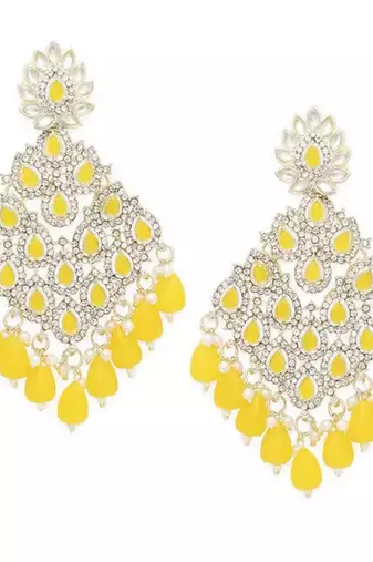 Luxurious yellow chandelier earrings - traditional indian statement jewelry for wedding & festival elegance