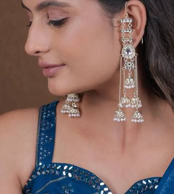 Silver kashmiri jhumka earrings - traditional pearl drop chandelier earrings for wedding & festival wear 1