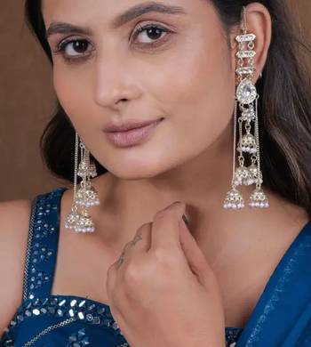 Silver kashmiri jhumka earrings - traditional pearl drop chandelier earrings for wedding & festival wear 2