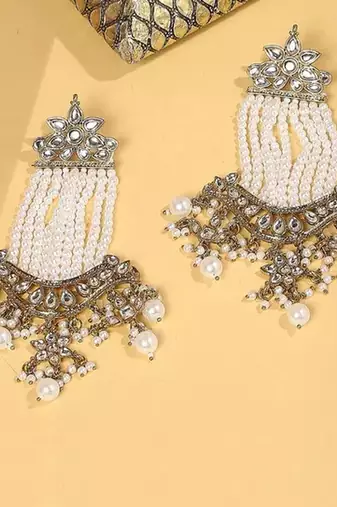 Victorian pearl tassel earrings - vintage-inspired silver chandelier earrings for wedding & festive wear