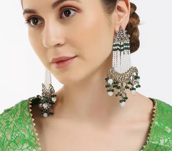 Victorian pearl tassel earrings - vintage-inspired silver chandelier earrings for wedding & festive wear 1