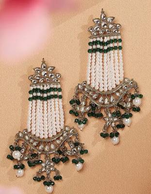 Victorian pearl tassel earrings - vintage-inspired silver chandelier earrings for wedding & festive wear 2