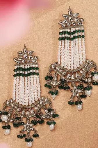 Victorian pearl tassel earrings - vintage-inspired silver chandelier earrings for wedding & festive wear