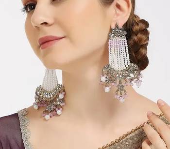 Victorian pearl tassel earrings - vintage-inspired silver chandelier earrings for wedding & festive wear 1