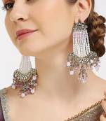 Victorian pearl tassel earrings - vintage-inspired silver chandelier earrings for wedding & festive wear