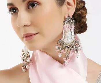Victorian pearl tassel earrings - vintage-inspired silver chandelier earrings for wedding & festive wear 1
