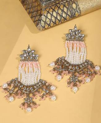 Victorian pearl tassel earrings - vintage-inspired silver chandelier earrings for wedding & festive wear 2