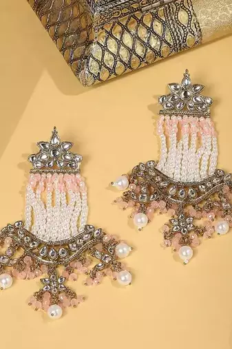 Victorian pearl tassel earrings - vintage-inspired silver chandelier earrings for wedding & festive wear