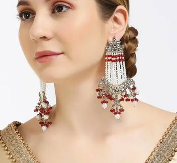 Victorian pearl tassel earrings - vintage-inspired silver chandelier earrings for wedding & festive wear 1