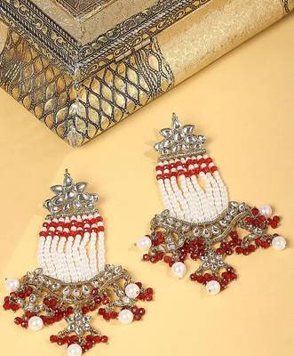 Victorian pearl tassel earrings - vintage-inspired silver chandelier earrings for wedding & festive wear 3