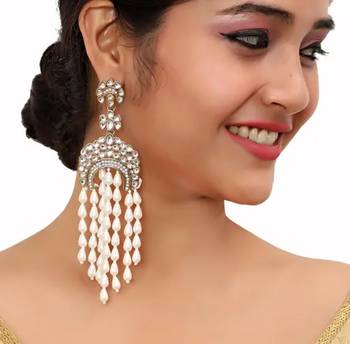 Elegant kundan pearl waterfall earrings - bridal chandelier earrings for wedding & festive occasions 1