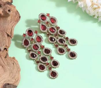 Luxurious ruby cascade earrings - crystal-embellished statement earrings for wedding & festival glamour 2