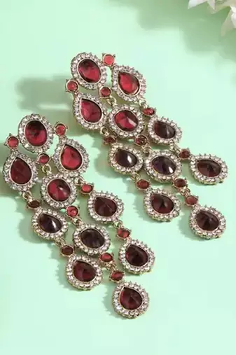 Luxurious ruby cascade earrings - crystal-embellished statement earrings for wedding & festival glamour