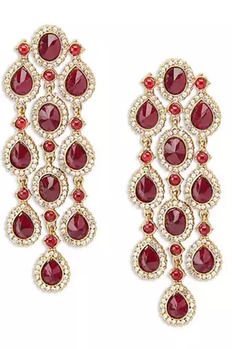 Luxurious ruby cascade earrings - crystal-embellished statement earrings for wedding & festival glamour