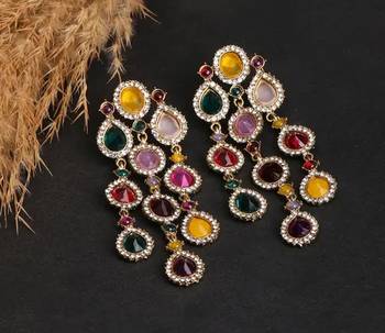 Luxurious multicolor cascade earrings - crystal-embellished statement earrings for wedding & festival glamour 1
