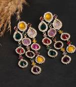 Luxurious multicolor cascade earrings - crystal-embellished statement earrings for wedding & festival glamour
