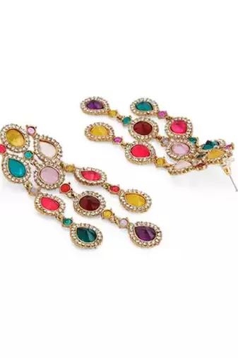 Luxurious multicolor cascade earrings - crystal-embellished statement earrings for wedding & festival glamour