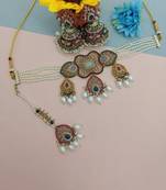 Gold-plated handcrafted kundan bridal jewelry set | traditional ethnic necklace, earrings, maang tikka for all occasions