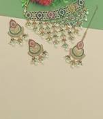 Gold-plated handcrafted kundan bridal jewelry set | traditional ethnic necklace, earrings, maang tikka for all occasions