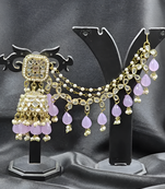 Antique gold lavender bahubali jhumka earrings | traditional ear chain wedding jewelry