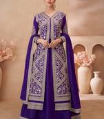 Violet chinon silk embroidered suit